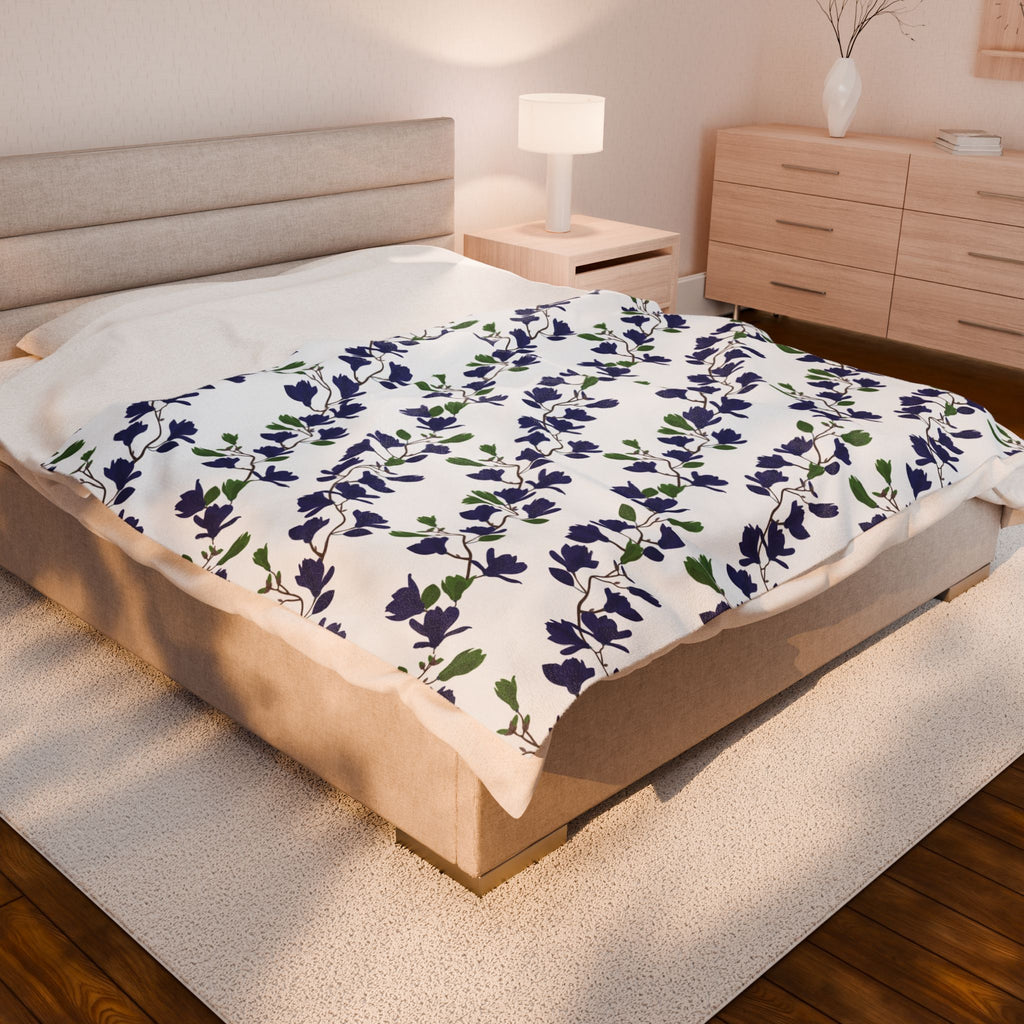 Indigo Magnolia - Velveteen Plush Blanket
