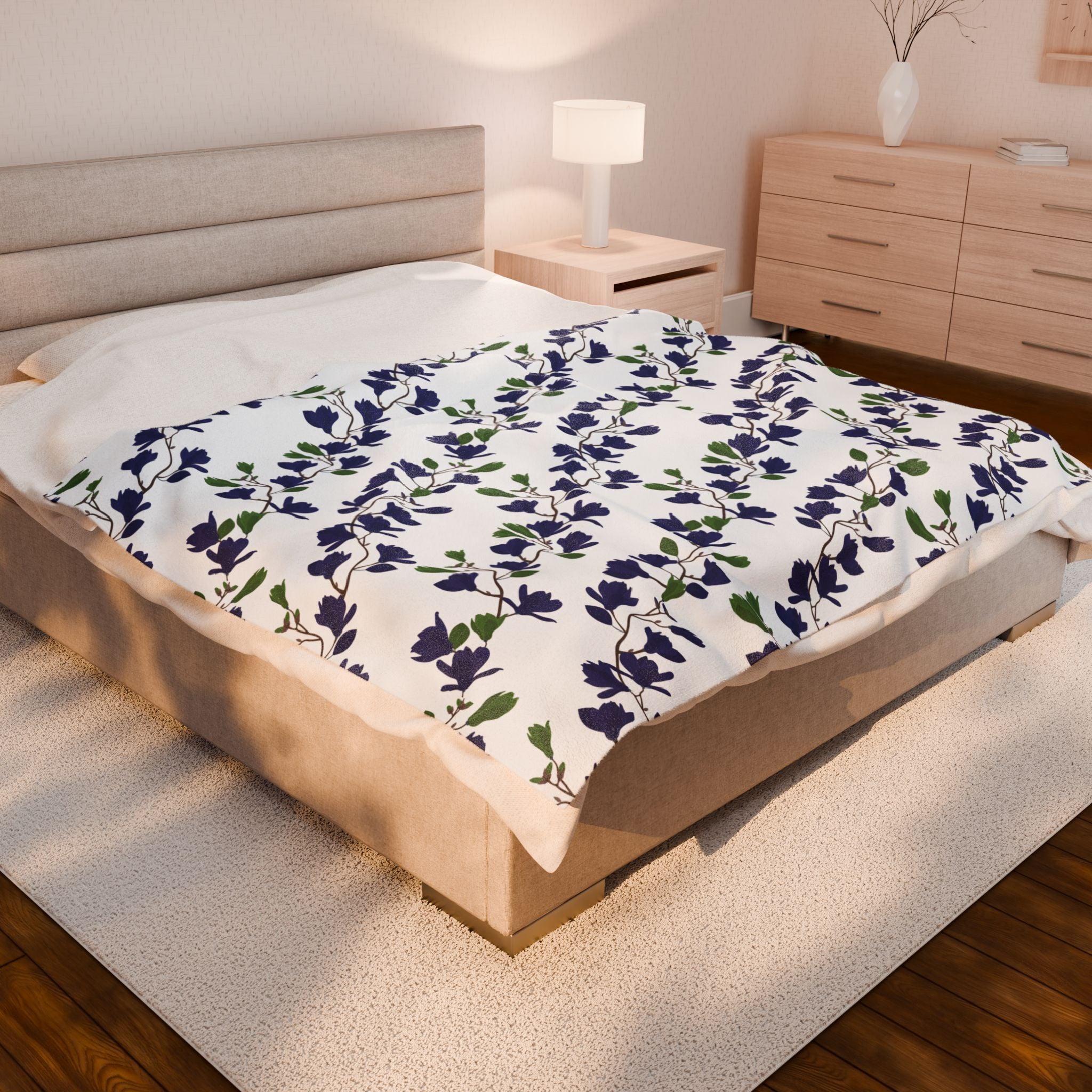 Indigo Magnolia - Velveteen Plush Blanket