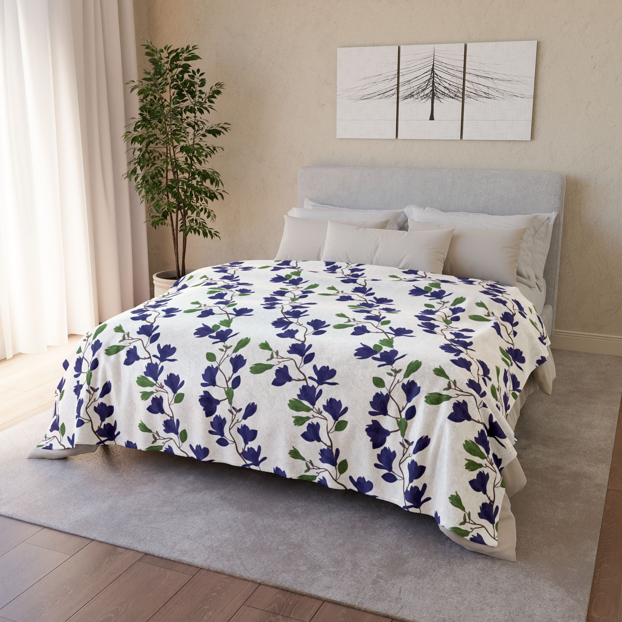 Indigo Magnolia - Soft Minky Blanket