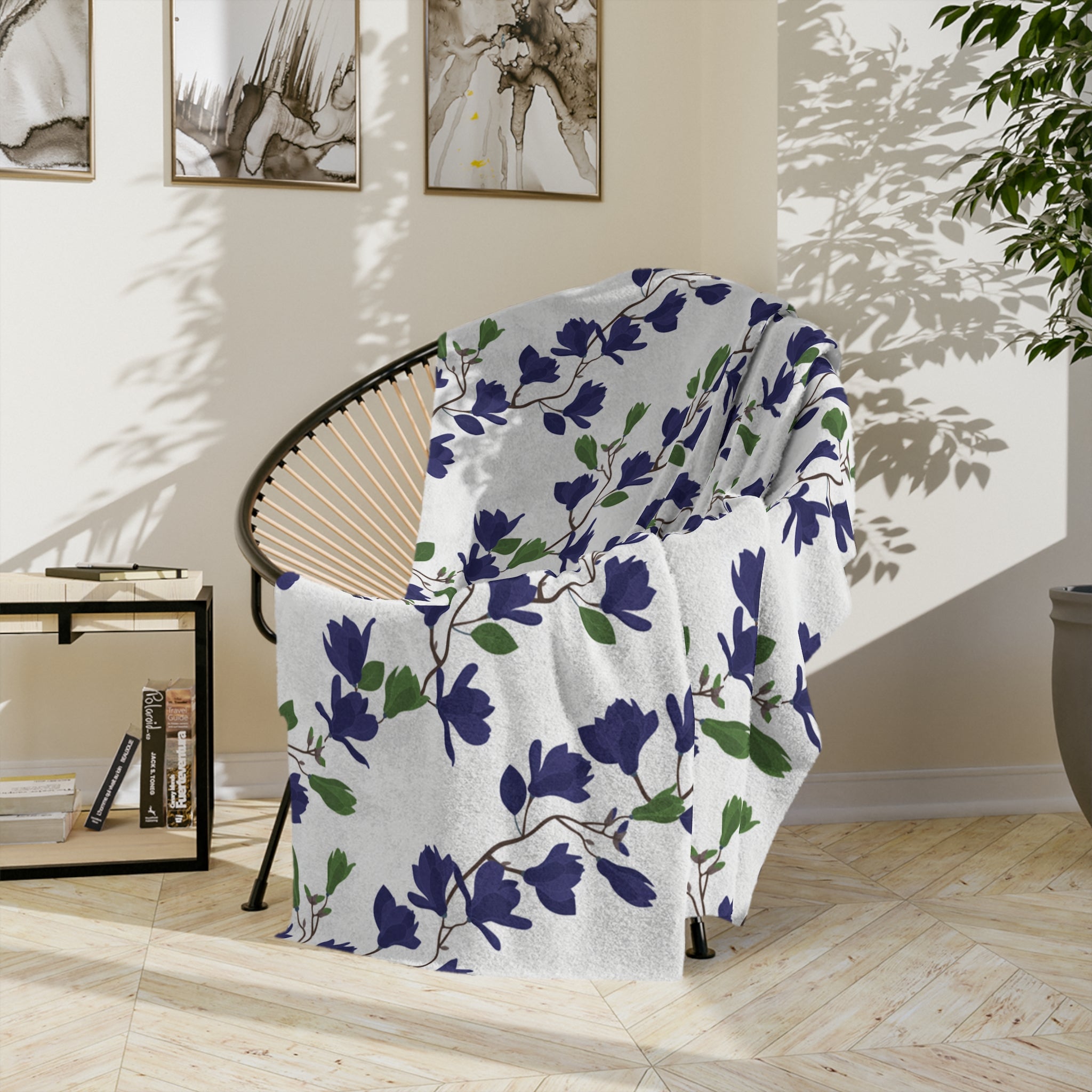 Indigo Magnolia - Velveteen Microfiber Blanket