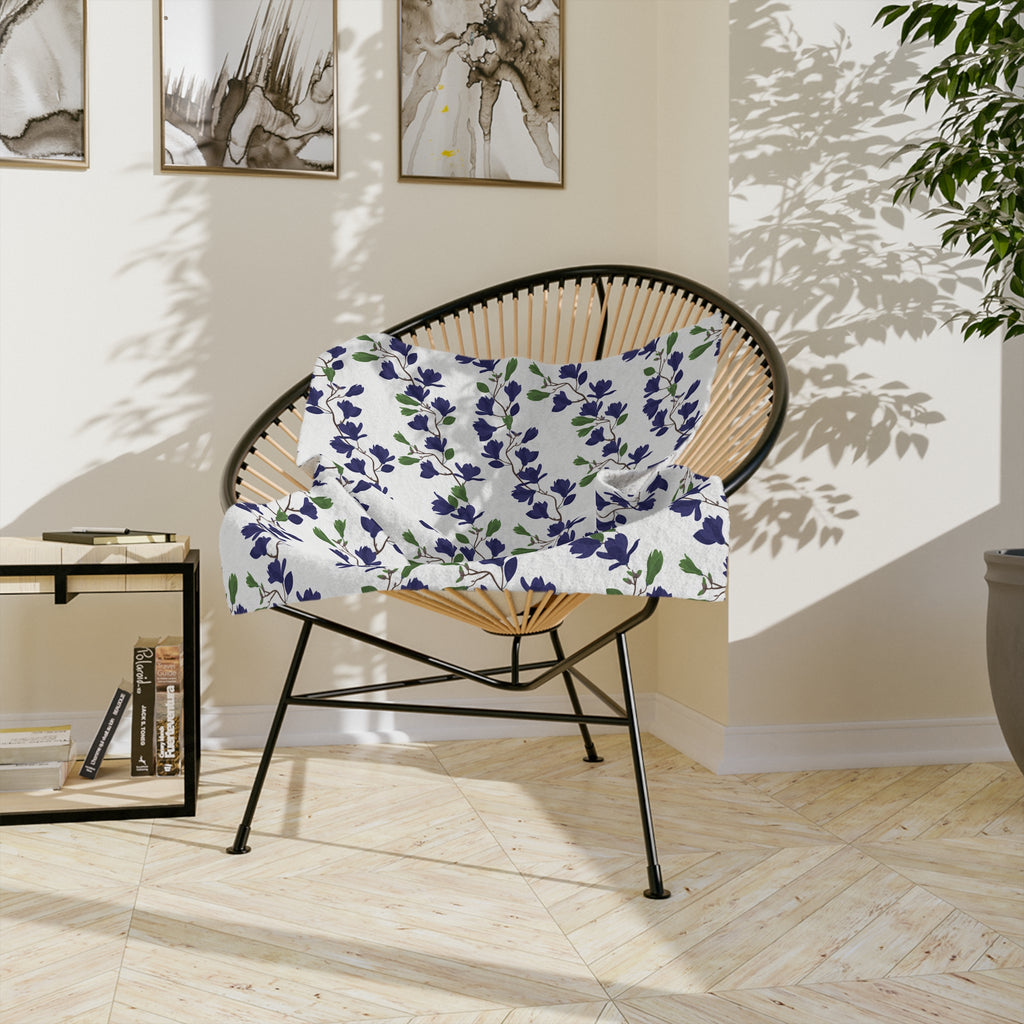 Indigo Magnolia - Velveteen Microfiber Blanket