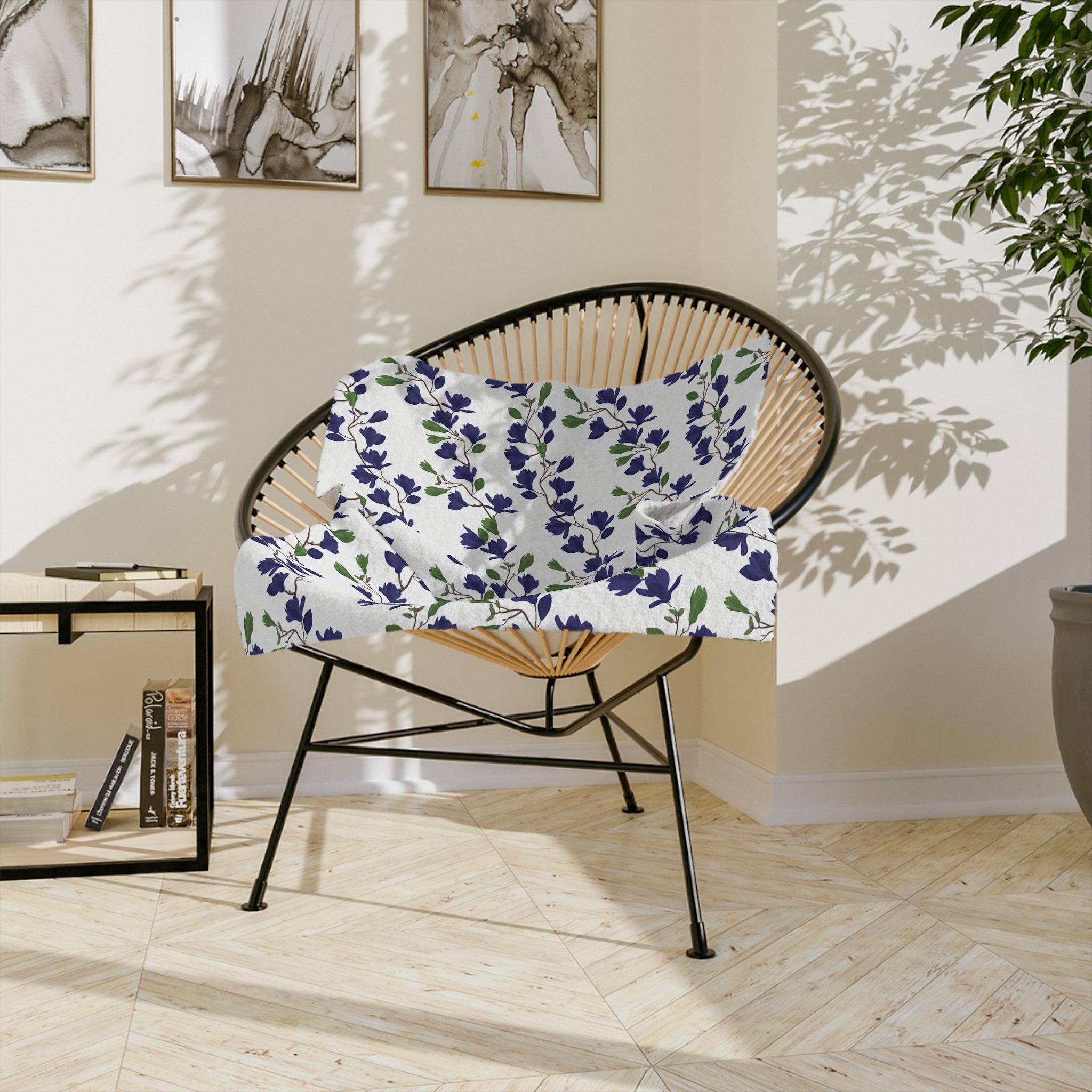 Indigo Magnolia - Velveteen Microfiber Blanket