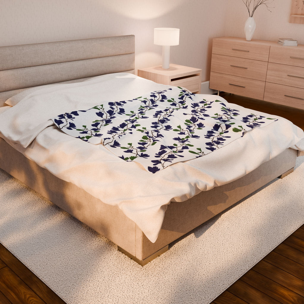 Indigo Magnolia - Velveteen Plush Blanket