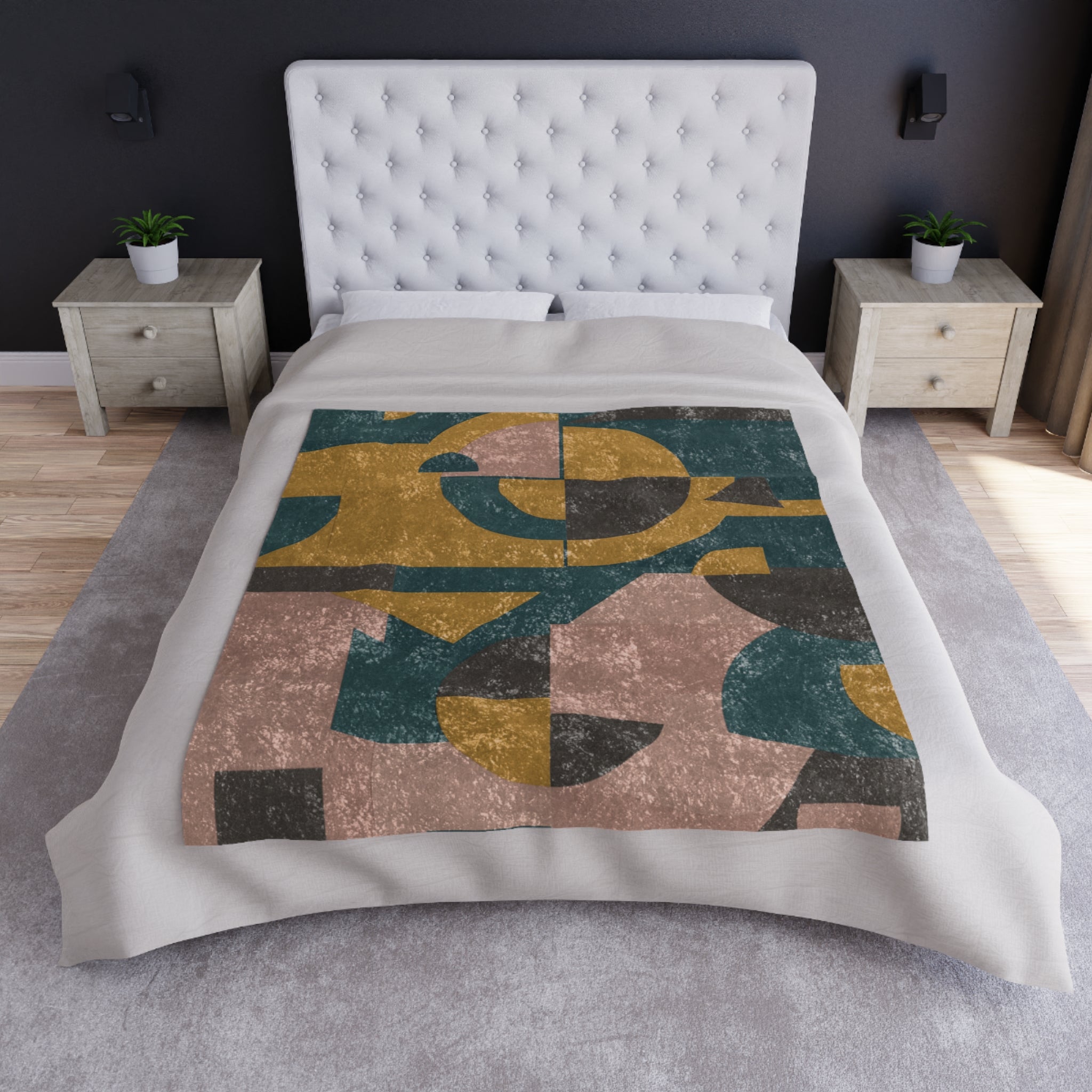 Muted Geometric - Crushed Velvet Blanket