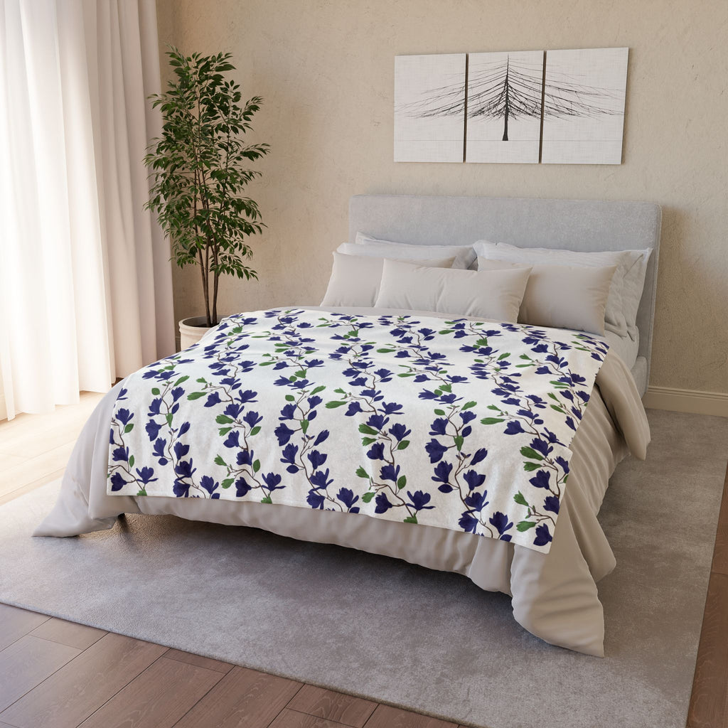 Indigo Magnolia - Soft Minky Blanket