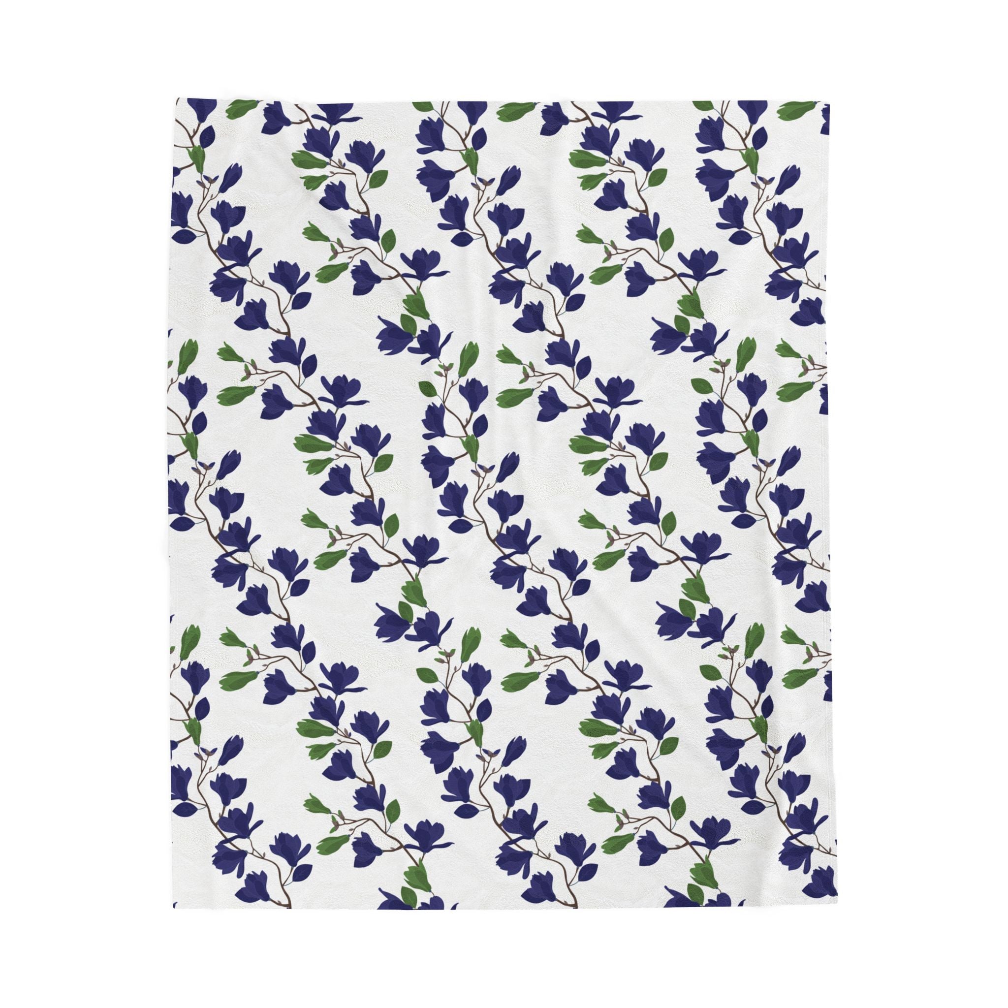 Indigo Magnolia - Velveteen Plush Blanket