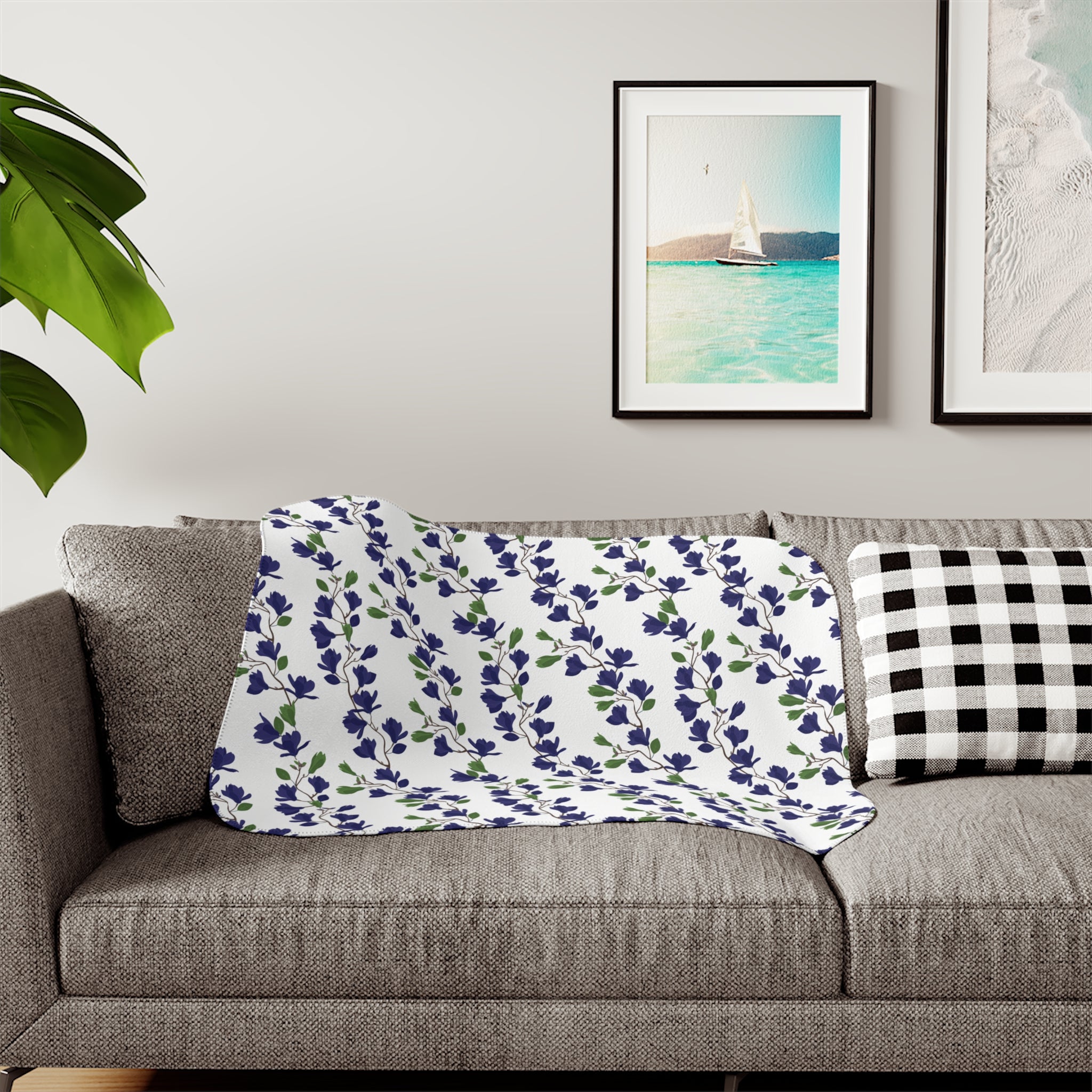 Indigo Magnolia - Sherpa Fleece Blanket